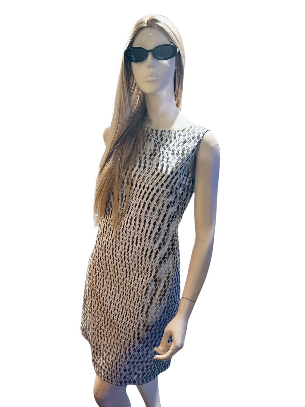 Theory Mivrill Mayview Sleeveless Dress Brisk Blue Multi Geometric Size 8 - Picture 3 of 6